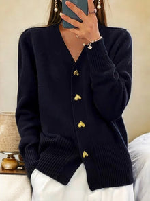 Warme Damen Strickjacke | mit Herzknöpfen – Schwarz