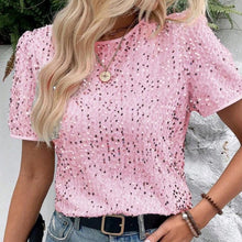 Paillettenshirt mit Rundhalsausschnitt | Kurzarm | Glanzvoller Look – Rosa