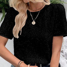 Paillettenshirt mit Rundhalsausschnitt | Kurzarm | Glanzvoller Look – Schwarz