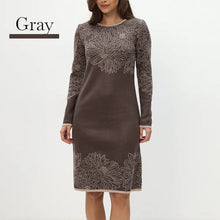 Pearl® | Bedrucktes, langärmliges Kleid mit Rundhalsausschnitt – Grau