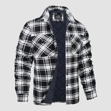 Herren Flanell Hemd Jacke lange Ärmel gesteppt gefüttert Plaid Mantel Button Down dicke Outwear für Winter – Weiß