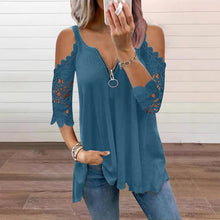 Palchuk - Elegante Spitzenbluse Mit Freien Schultern – Blau