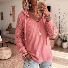 Nemila – Eleganter Strickcardigan MIT Kapuze Und Spitzenbesatz – Rot