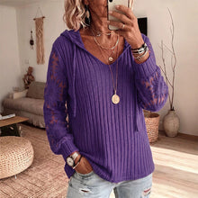 Nemila – Eleganter Strickcardigan MIT Kapuze Und Spitzenbesatz – Lila