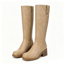Maissaa - Kniehohe Stiefel Mit Seitlichem Reißverschluss Und Blockabsatz – Khaki
