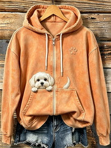 Shelezi - Kuscheliger Kapuzen Pullover Mit Reißverschluss Und Pfotenabdruck – Orange