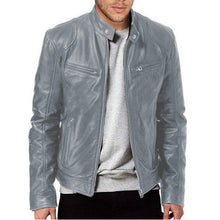 Emanual – Lederjacke mit Stehkragen und Reißverschluss – Grau