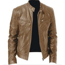 Emanual – Lederjacke mit Stehkragen und Reißverschluss – Khaki