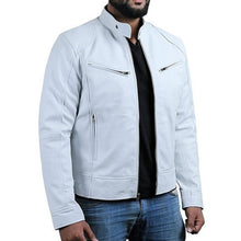 Emanual – Lederjacke mit Stehkragen und Reißverschluss – Weiß