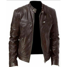Emanual – Lederjacke mit Stehkragen und Reißverschluss – Braun