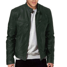 Emanual – Lederjacke mit Stehkragen und Reißverschluss – Grün
