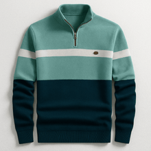 Strickpullover Herren Quarter Zip Color Block – Salbeigrün