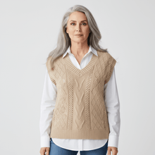 Strickweste Damen V-Ausschnitt – Beige