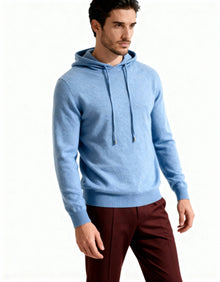 Herren-Sweatshirt aus Strick mit verstellbarer Kapuze – Sébastien – Blau