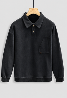 Langärmliges Polohemd mit Washed-Effekt – Dante – Schwarz