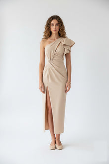 Alina | Fließendes Abend-Maxikleid – Beige