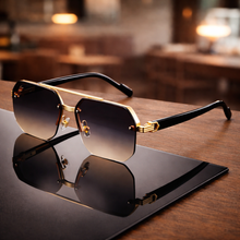 NoirEdge – Klassische Halbrahmen-Sonnenbrille – Gold-Braun-Verlauf