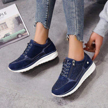 Tatjana | Damen Plateau Sneaker mit Schnürung – Blau