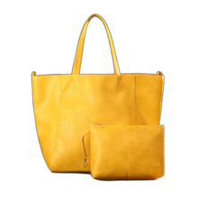 Shopper-Tasche mit Kosmetiktasche | Kunstleder | Minimalistisches Design – Gelb