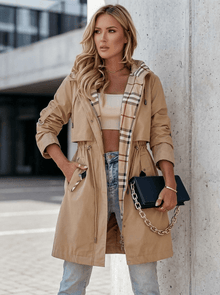 Trenchcoat Damen Khaki mit Kapuze – Khaki