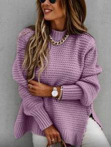 Caraleena | Der neue halbhohe Halsausschnitt Elegante Pullover-Oberteile – Lila