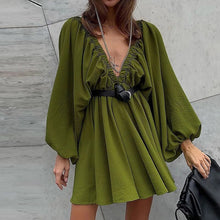 Jandee - Damen Boho Chic Lässiges Kleid – Armeegrün