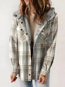Übergangsjacke Damen Karomuster Mit Kapuze – Grau