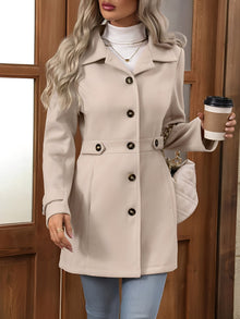 Damen Mantel mit Reverskragen und Knopfleiste – Apricot