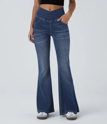 Bootcut-Jeans mit V-Bund | Hoher Bund | Figurbetont und Modern – Dunkelblau