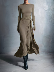 Joeena – Maxikleid Mit Seitlichem Knoten – Khaki