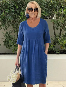Amelie – Stilvolles Tunika-Midikleid mit Taschen für mühelosen Chic – Marineblau