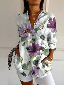 Norlina | Verspielte Bluse mit eleganten Drucken – Lila Blumen