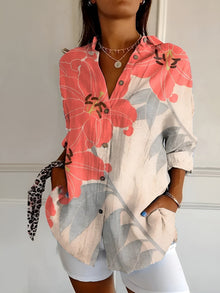 Norlina | Verspielte Bluse mit eleganten Drucken – Orange/graue Blume