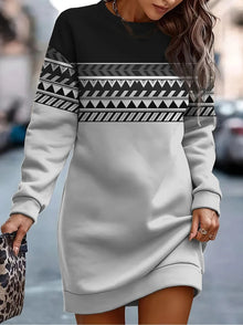 Drune | Wintermode Druck O Hals Kleid – Grau