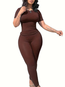 Bequemer Vintage-langer Trainings- & Jogginganzug für Damen | Perfekt für Freizeit – Dunkelbraun