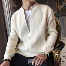 Klassische Strickjacke mit Reißverschluss und Rippstruktur für Herren – Beige