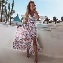 Maxikleid | Blumenmuster & Seitenschlitz | Luftig & Feminin – Weiß Grün