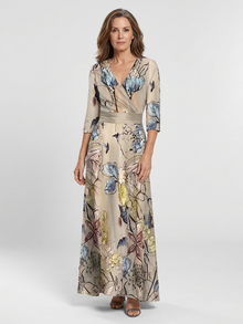 Margaret | Maxikleid mit drei Viertel Ärmeln und floralem Muster – Floral