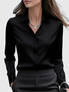 Vivienne | Damen Langarm Hemdbluse mit Kragen – Schwarz