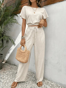 Damen Modisch Sommer Zweiteiliges Set | Hose und Oberteil – Aprikose