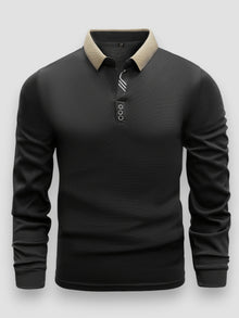 Arlixon - leichtes Langarm-Poloshirt – Schwarz