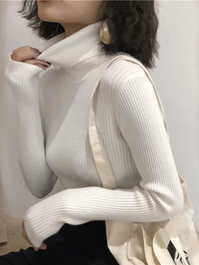 Damen Slim Fit Rollkragenpullover – Weiß