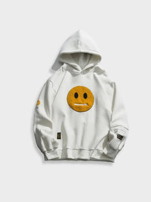 Vintage Emoji Druck Hoodie Für Herren | Bequeme Freizeitkleidung – Weiß
