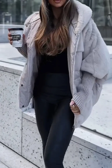 Winterjacke Damen Oversized mit Teddyfutter – Grau