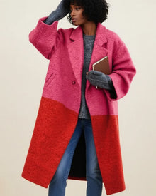 Sarah | Damen Bunter Langer Wintermantel aus Wolle – Rosa-Rot