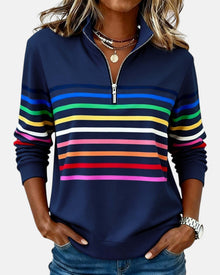 Mourinda - Gestreiftes Sweatshirt in Viertellänge – Marineblau