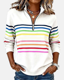 Mourinda - Gestreiftes Sweatshirt in Viertellänge – Weiß