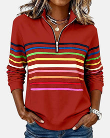 Mourinda - Gestreiftes Sweatshirt in Viertellänge – Rot