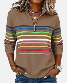 Mourinda - Gestreiftes Sweatshirt in Viertellänge – Khaki