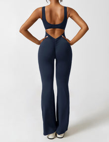 Sienna | Rückenfreier Flare-Jumpsuit – Dunkelblau